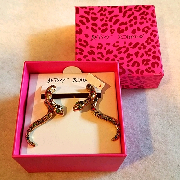 NWT.  Betsey Johnson Rhinestone Serpent Earrings - Picture 1 of 4